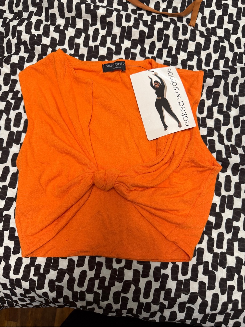 naked wardrobe Bright Orange Knot-Front Crop Tank